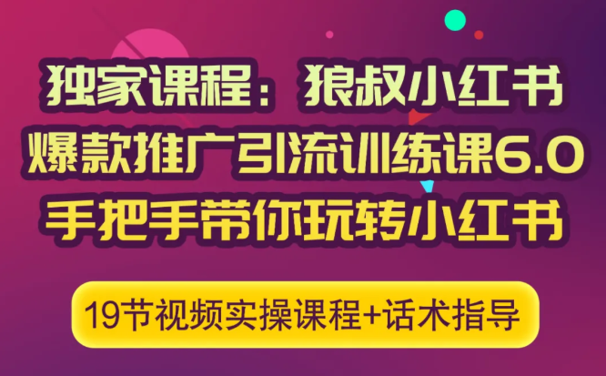 狼叔小红书爆款推广引流训练课6.0，手把手带你玩转小红书-课程网