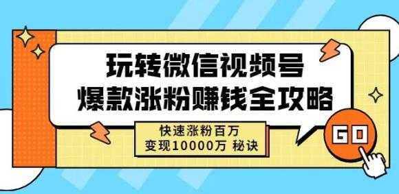 玩转微信视频号爆款涨粉赚钱全攻略，快速涨粉百万变现万元秘诀-课程网