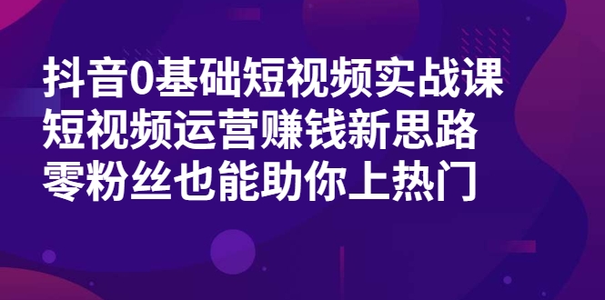 抖音0基础短视频实战课，短视频运营赚钱新思路，零粉丝也能助你上热门-课程网