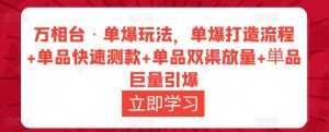 万相台·单爆玩法，单爆打造流程+单品快速测款+单品双渠放量+単品巨量引爆-课程网
