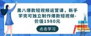 黑八爆款短视频运营课，新手学完可独立制作爆款短视频-价值1980元-课程网