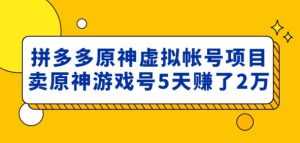 外面卖2980的拼多多原神虚拟帐号项目：卖原神游戏号5天赚了2万-课程网