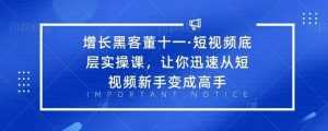 增长黑客董十一·短视频底层实操课，从短视频新手变成高手-课程网